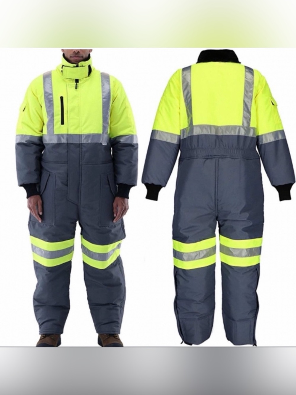 NWT High-Visibility Yellow & Gray Insulated Work Coverall